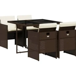 vidaXL - 5-delige Tuinset met wit kussens - Bruin - PE rattan - 110x106 cm Discount