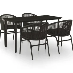 vidaXL - 5-delige Tuinset met kussens - Zwart PVC-rattan en staal - 140x70 cm Clearance