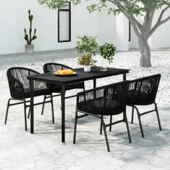 vidaXL - 5-delige Tuinset met kussens - Zwart PVC-rattan en staal - 140x70 cm Clearance