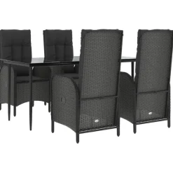 vidaXL - 5-delige Tuinset met kussens - Zwart - PE-rattan en glas - 160x80 cm Discount