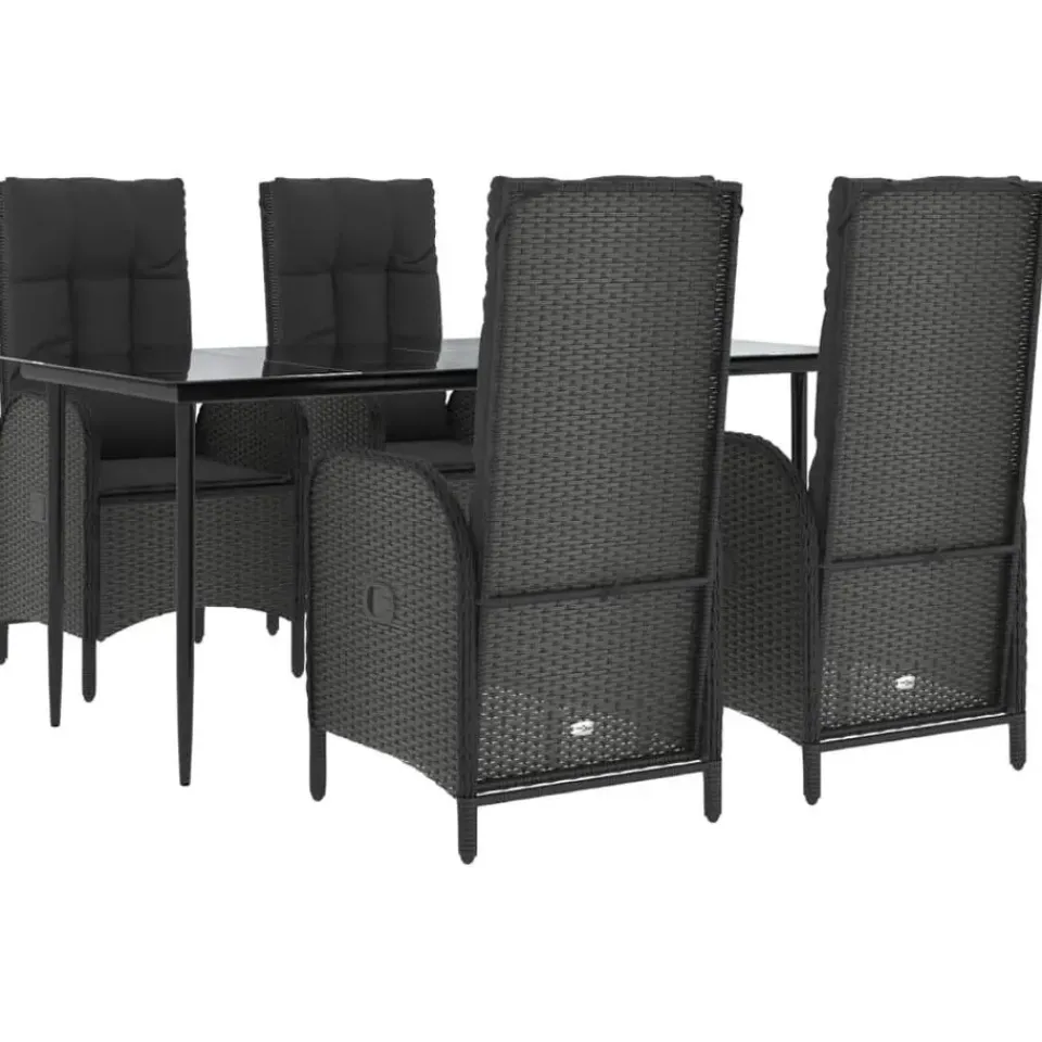 vidaXL - 5-delige Tuinset met kussens - Zwart - PE-rattan en glas - 160x80 cm Discount