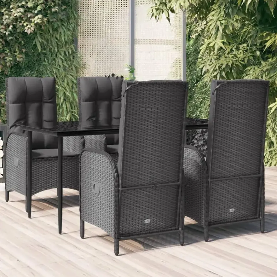 vidaXL - 5-delige Tuinset met kussens - Zwart - PE-rattan en glas - 160x80 cm Discount