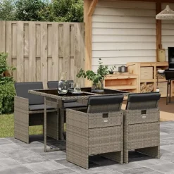 vidaXL - 5-delige Tuinset met donkergrijs kussens - Poly rattan - 110x106 cm New