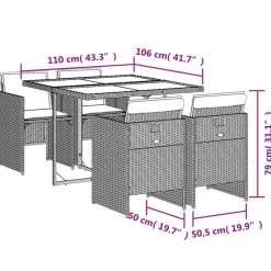 vidaXL - 5-delige Tuinset met donkergrijs kussens - Poly rattan - 110x106 cm New