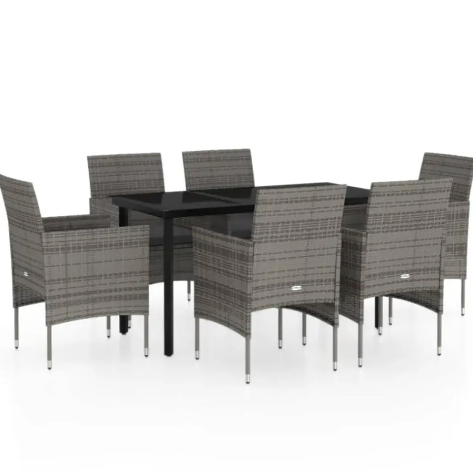 vidaXL - 7-delige Tuinset met kussens - Grijs en zwart - PE rattan - 140x70 cm Sale