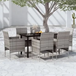 vidaXL - 7-delige Tuinset met kussens - Grijs en zwart - PE rattan - 140x70 cm Sale