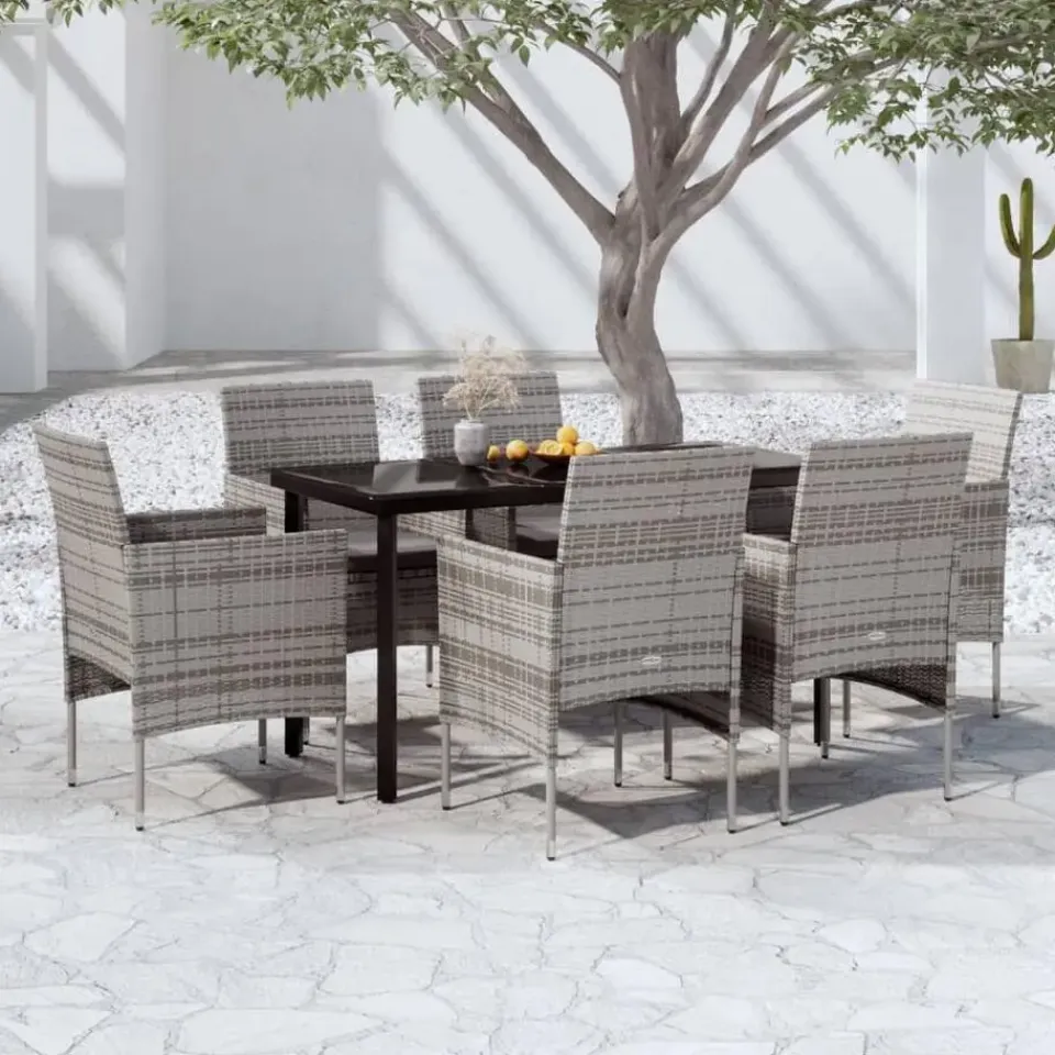 vidaXL - 7-delige Tuinset met kussens - Grijs en zwart - PE rattan - 140x70 cm Sale