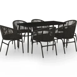vidaXL - 7-delige Tuinset met kussens - Zwart PVC-rattan en staal - 140x70 cm Best