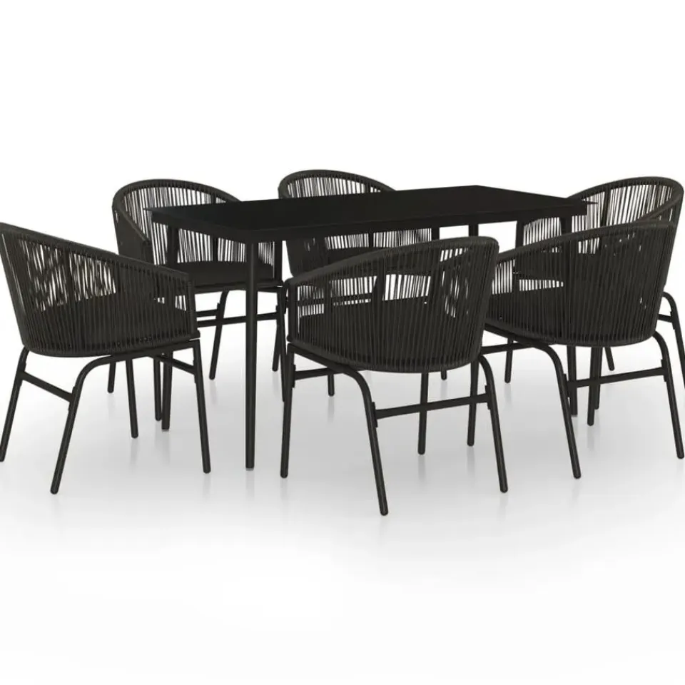 vidaXL - 7-delige Tuinset met kussens - Zwart PVC-rattan en staal - 140x70 cm Best