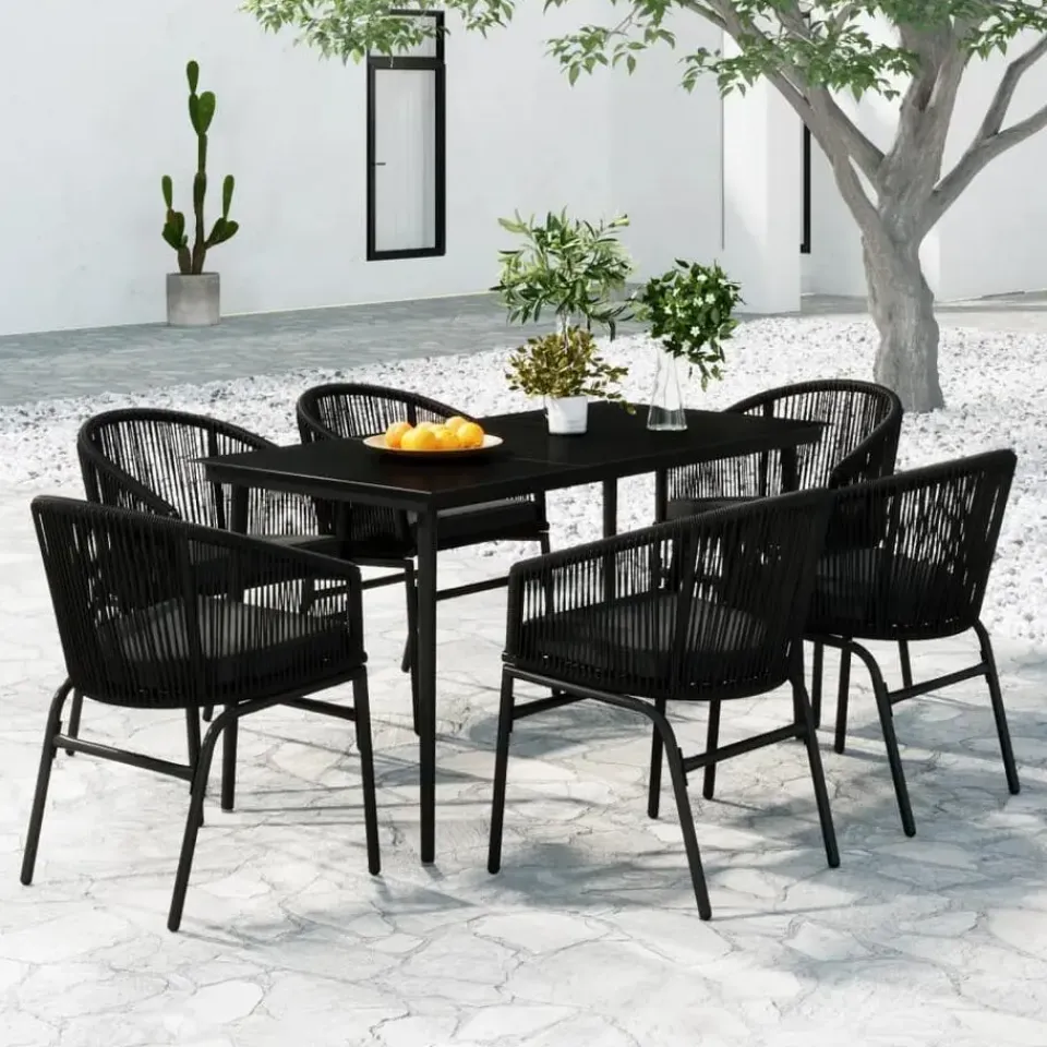 vidaXL - 7-delige Tuinset met kussens - Zwart PVC-rattan en staal - 140x70 cm Best