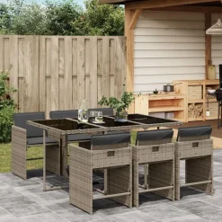 vidaXL - 7-delige Tuinset met donkergrijs kussens - PE rattan - 110x106 cm Online