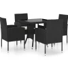 vidaXL - 5-delige Tuinset met wit kussens - Zwart poly rattan - 80x80 cm Best