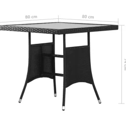 vidaXL - 5-delige Tuinset met wit kussens - Zwart poly rattan - 80x80 cm Best