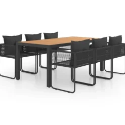 vidaXL - 7-delige Tuinset met kussens - Zwart & bruin - PVC-rattan - 184.5x90 cm Clearance
