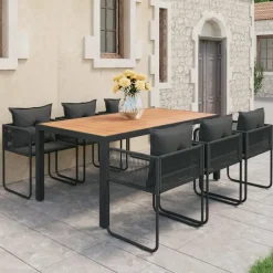 vidaXL - 7-delige Tuinset met kussens - Zwart & bruin - PVC-rattan - 184.5x90 cm Clearance