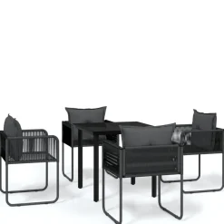 vidaXL - 5-delige Tuinset met kussens - Zwart PE rattan & staal - 80x80 cm Online