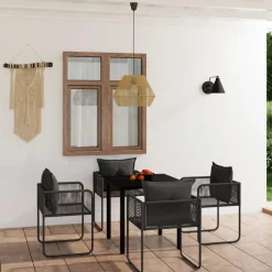 vidaXL - 5-delige Tuinset met kussens - Zwart PE rattan & staal - 80x80 cm Online