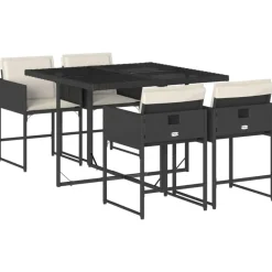 vidaXL - 5-delige Tuinset wit kussens - Zwart - PE rattan en glas - 110x106 cm New