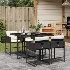 vidaXL - 5-delige Tuinset wit kussens - Zwart - PE rattan en glas - 110x106 cm New