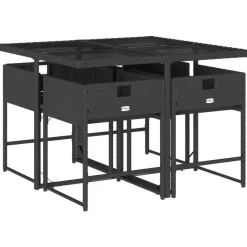 vidaXL - 5-delige Tuinset wit kussens - Zwart - PE rattan en glas - 110x106 cm New