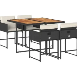 vidaXL - 5-delige Tuinset wit kussens - Zwart - PE rattan en hout - 110x106 cm Hot