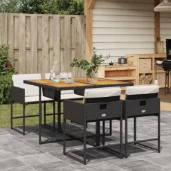 vidaXL - 5-delige Tuinset wit kussens - Zwart - PE rattan en hout - 110x106 cm Hot