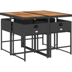 vidaXL - 5-delige Tuinset wit kussens - Zwart - PE rattan en hout - 110x106 cm Hot