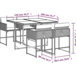 vidaXL - 5-delige Tuinset wit kussens - Zwart - PE rattan en hout - 110x106 cm Hot