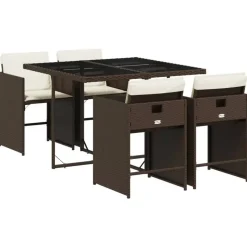 vidaXL - 5-delige Tuinset wit kussens - Bruin poly rattan en staal - 110x106 cm New