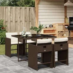 vidaXL - 5-delige Tuinset wit kussens - Bruin poly rattan en staal - 110x106 cm New