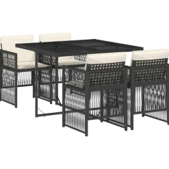 vidaXL - 5-delige Tuinset wit kussens - Zwart - PE rattan en staal - 110x106 cm