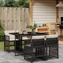 vidaXL - 5-delige Tuinset wit kussens - Zwart - PE rattan en staal - 110x106 cm