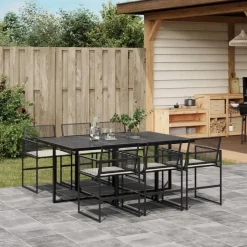 vidaXL - 7-delige Tuinset wit zitkussens - Zwart - PE rattan - 165x107 cm Online