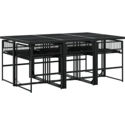 vidaXL - 7-delige Tuinset wit zitkussens - Zwart - PE rattan - 165x107 cm Online