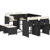 vidaXL - 9-delige Tuinset wit kussens 4 krukken - Zwart - PE rattan - 110x106 cm