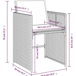 vidaXL - 9-delige Tuinset wit kussens 4 krukken - Zwart - PE rattan - 110x106 cm