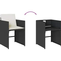 vidaXL - 9-delige Tuinset wit kussens 4 krukken - Zwart - PE rattan - 110x106 cm