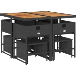 vidaXL - 9-delige Tuinset wit kussens 4 krukken - Zwart poly rattan - 110x106 cm Online