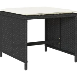 vidaXL - 9-delige Tuinset wit kussens 4 krukken - Zwart poly rattan - 110x106 cm Online