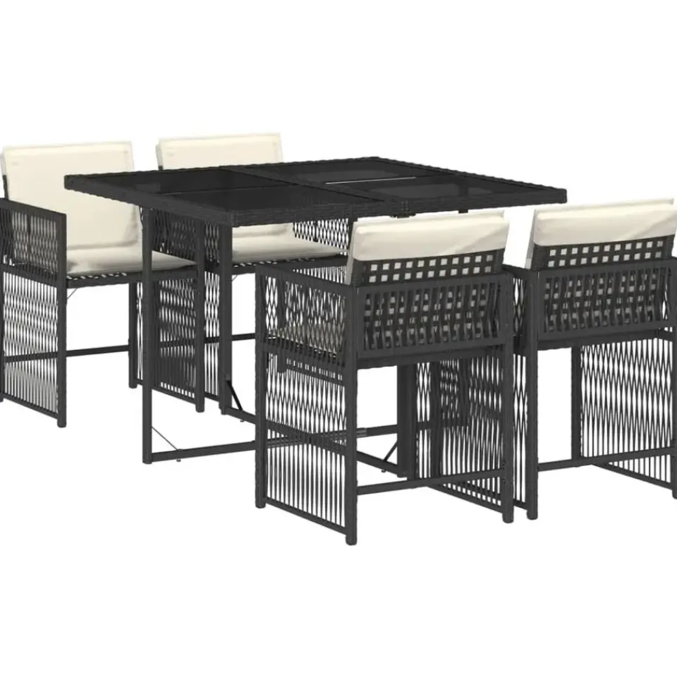 vidaXL - 5-delige Tuinset zwart kussens - PE rattan en staal - 110x106 cm