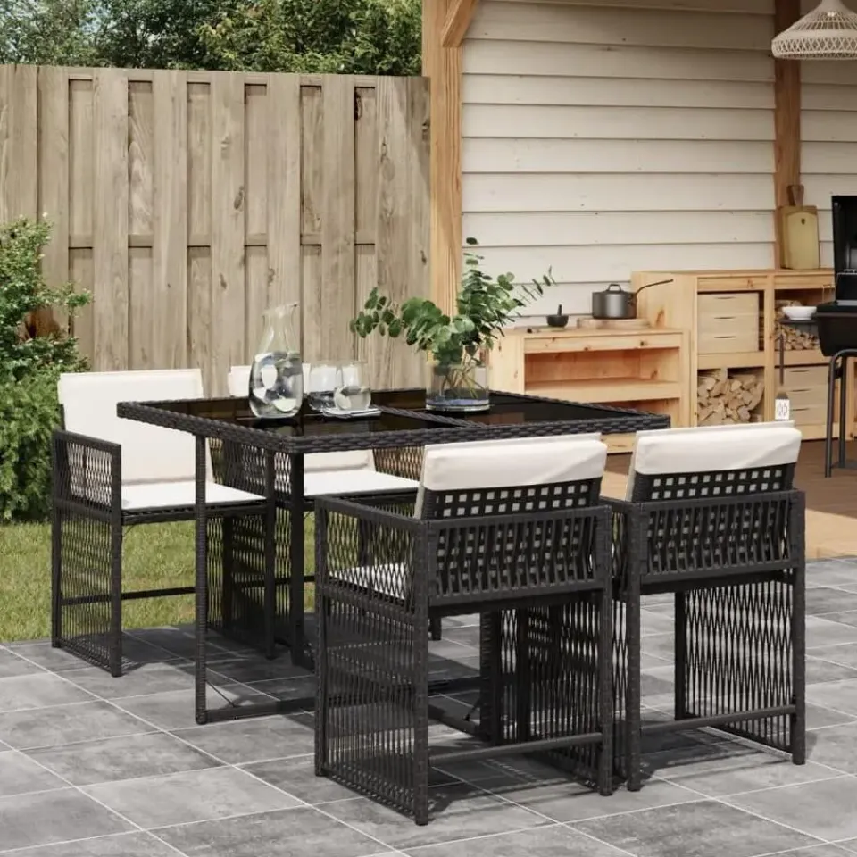 vidaXL - 5-delige Tuinset zwart kussens - PE rattan en staal - 110x106 cm