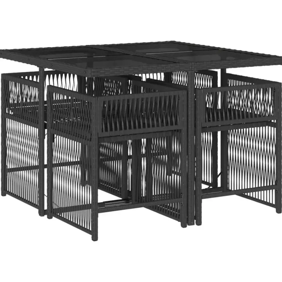 vidaXL - 5-delige Tuinset zwart kussens - PE rattan en staal - 110x106 cm