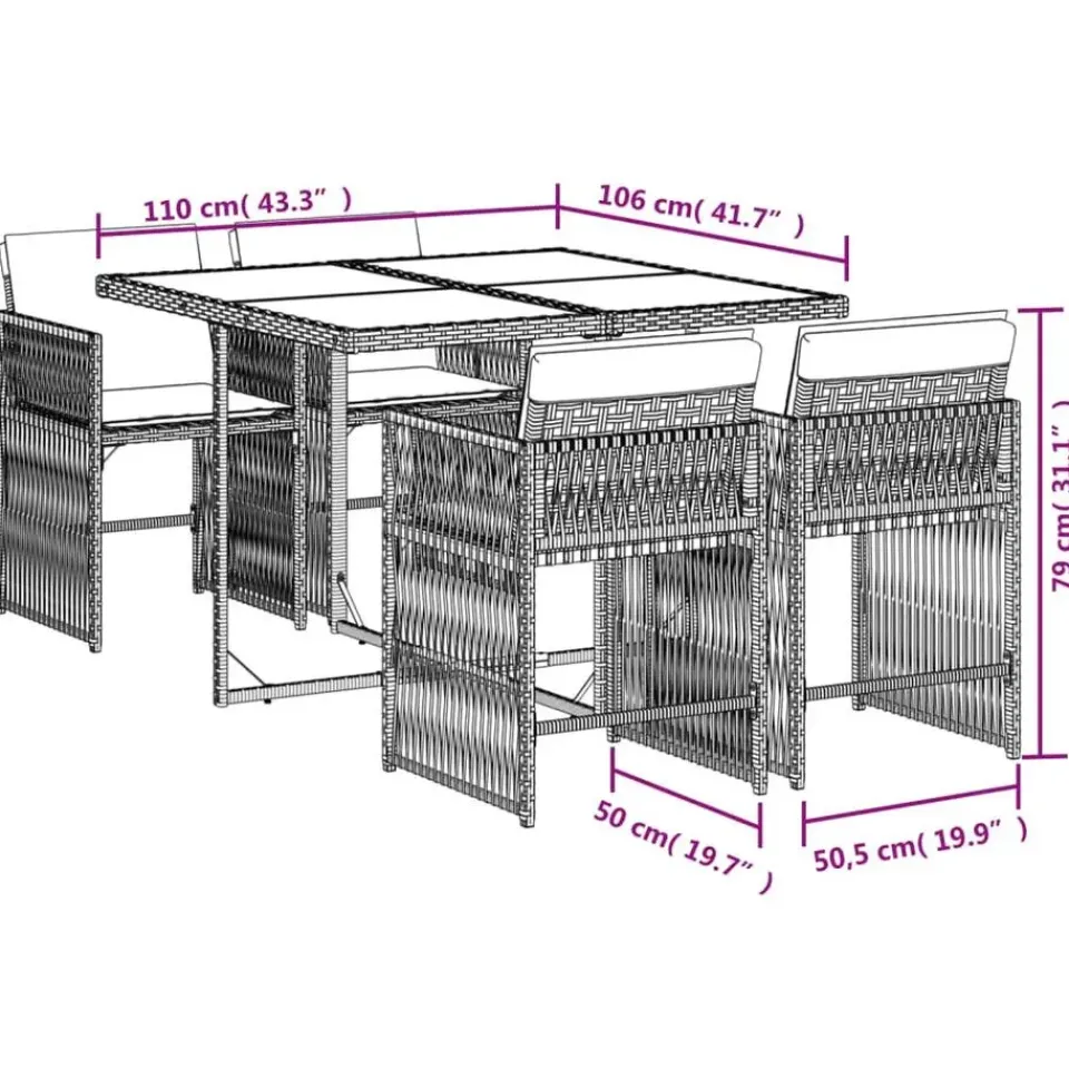 vidaXL - 5-delige Tuinset zwart kussens - PE rattan en staal - 110x106 cm