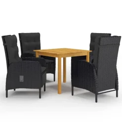 vidaXL - 5-delige Tuinset zwart - 4 verstelbaar stoelen en 85x85 cm tafel