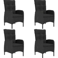 vidaXL - 5-delige Tuinset zwart - 4 verstelbaar stoelen en 85x85 cm tafel