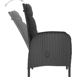 vidaXL - 5-delige Tuinset zwart - 4 verstelbaar stoelen en 85x85 cm tafel