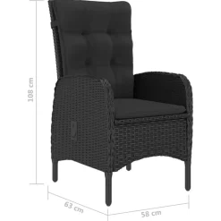 vidaXL - 5-delige Tuinset zwart - 4 verstelbaar stoelen en 85x85 cm tafel