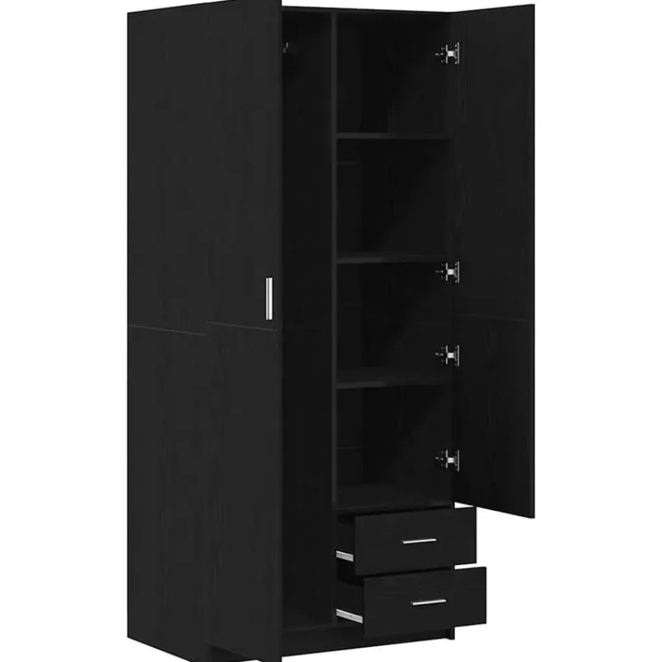 vidaXL - 2-deurs Kledingkast met 2 lades - Bewerkt hout - Zwart - 80x52x180 cm New