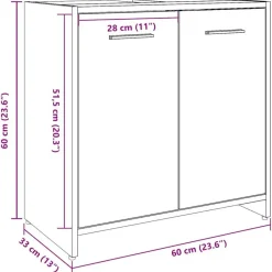 vidaXL - 2-deurs Wastafelonderkast - Betongrijs - Bewerkt hout - 60x33x60 cm Outlet