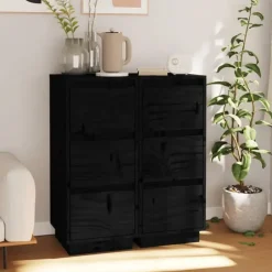 vidaXL - Dressoir - Zwart - Grenenhout - 2 stuks Outlet